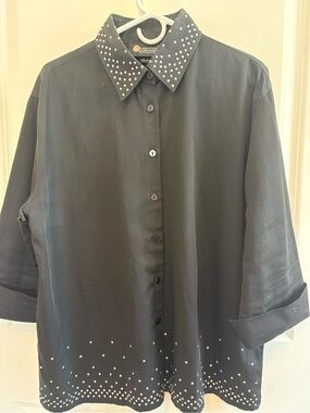 Christine Alexander Black Button-Down Shirt with Silver Stud Accents